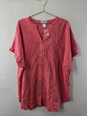 Feel Good Store Feelgoodstore Linen Short Cuff Cap Dolman Sleeve Button Top 1X